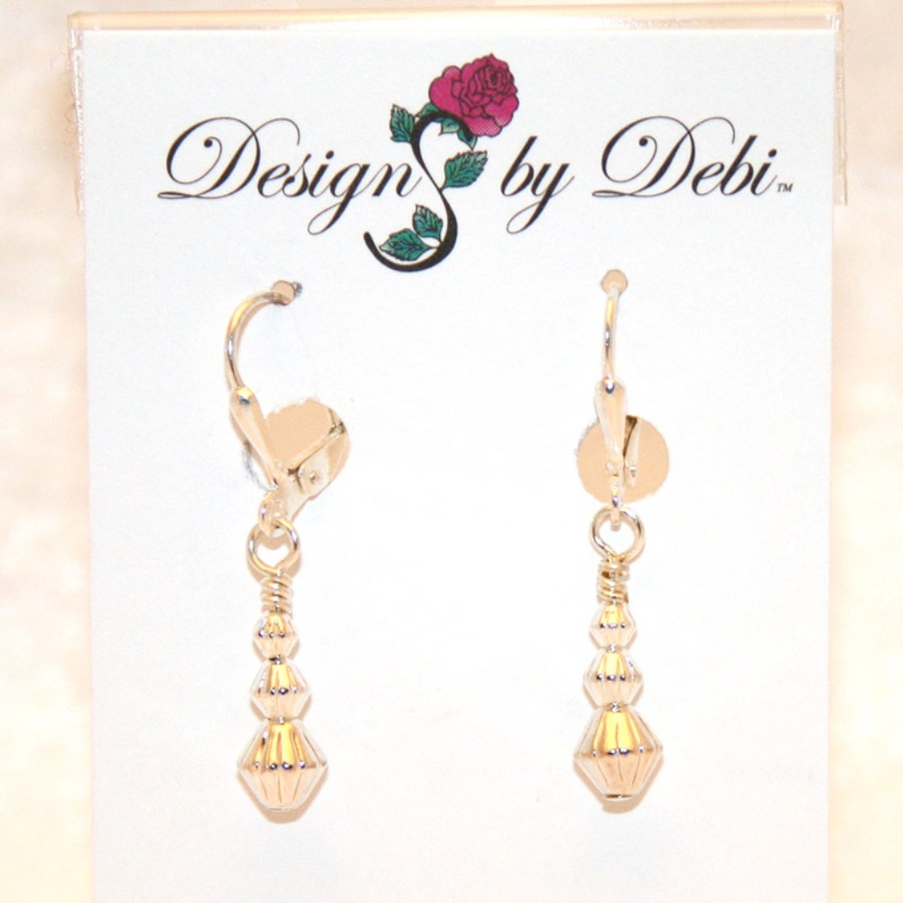 3/$25 Silver Stacked Bicone Leverback Earrings